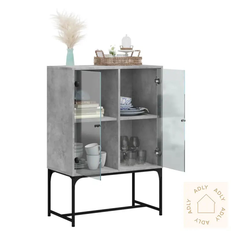 Sideskap Med Glassdører Betonggrå 69X37X100 Cm