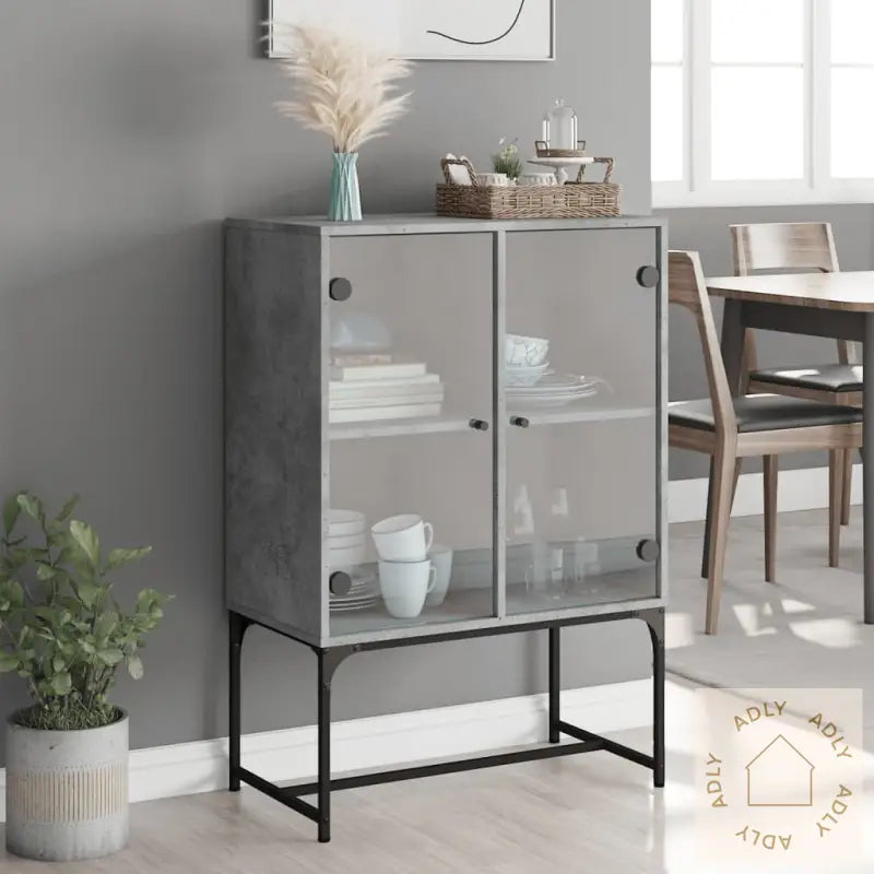 Sideskap Med Glassdører Betonggrå 69X37X100 Cm