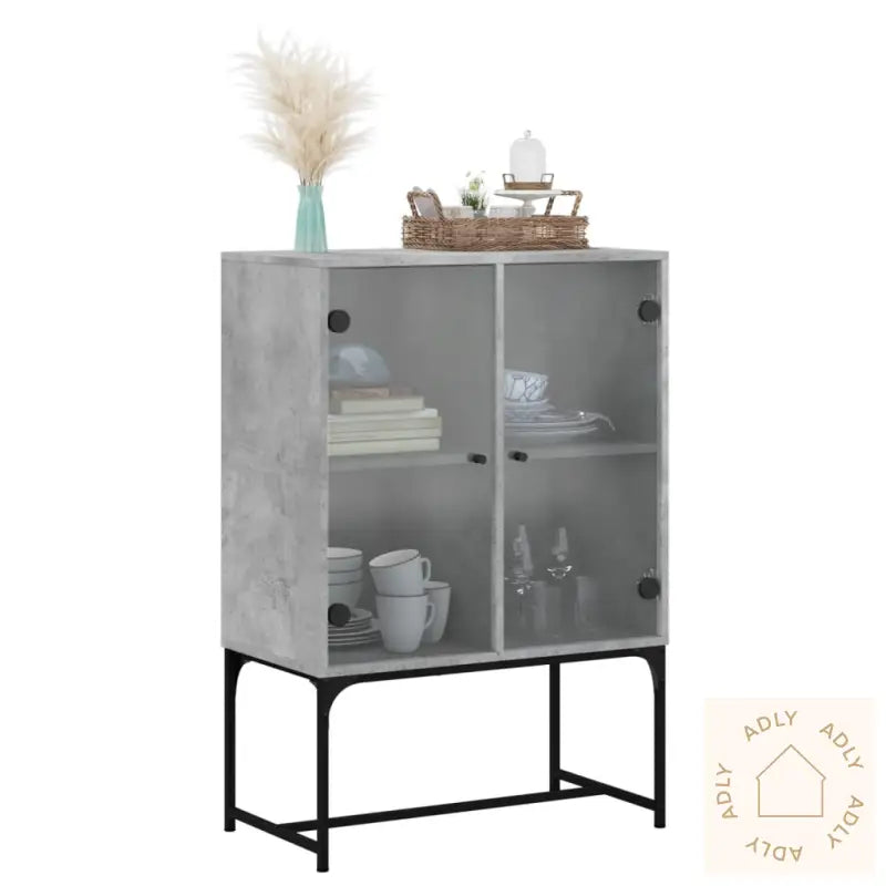 Sideskap Med Glassdører Betonggrå 69X37X100 Cm