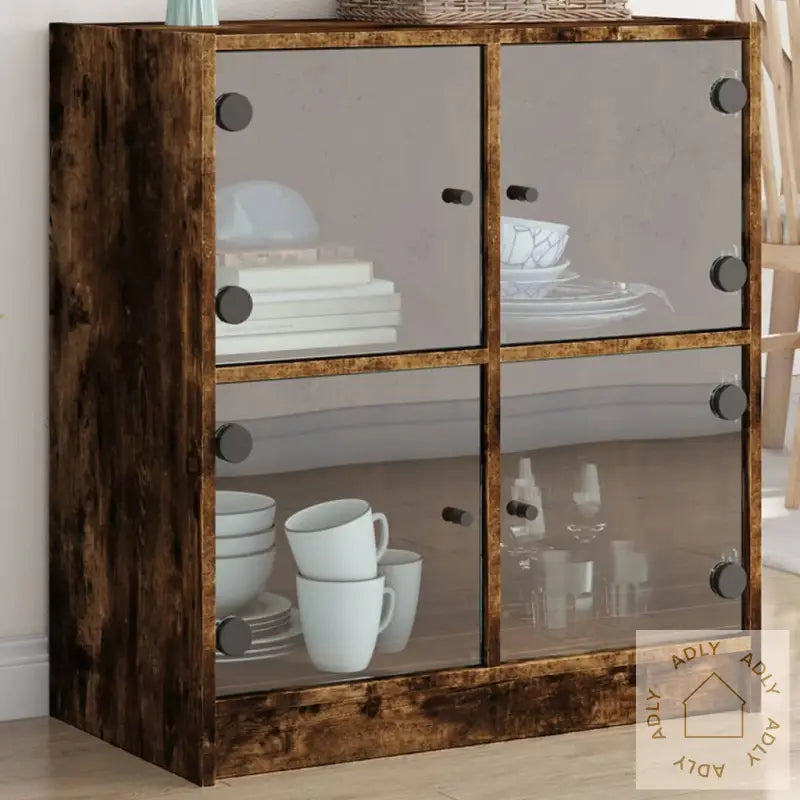 Sideskap Med Glassdører Røkt Eik 68X37X75,5 Cm