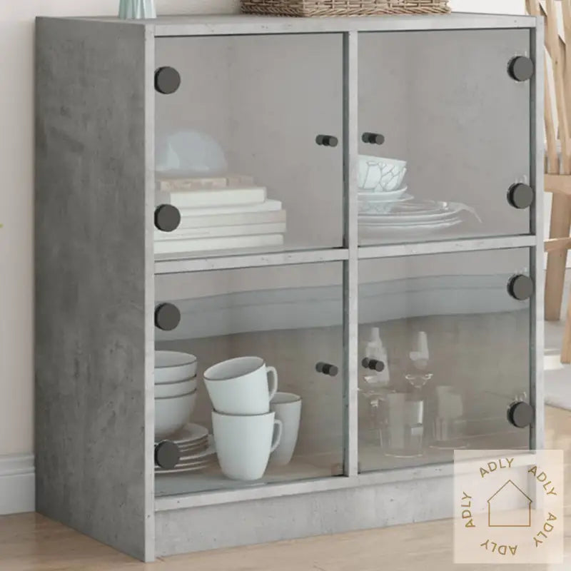 Sideskap Med Glassdører Betonggrå 68X37X75,5 Cm