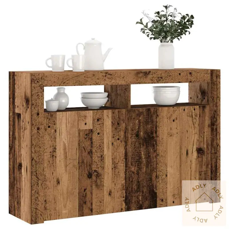 Skjenk Med Led-Lys Gammelt Tre 115,5X30X75 Cm Konstruert Tre