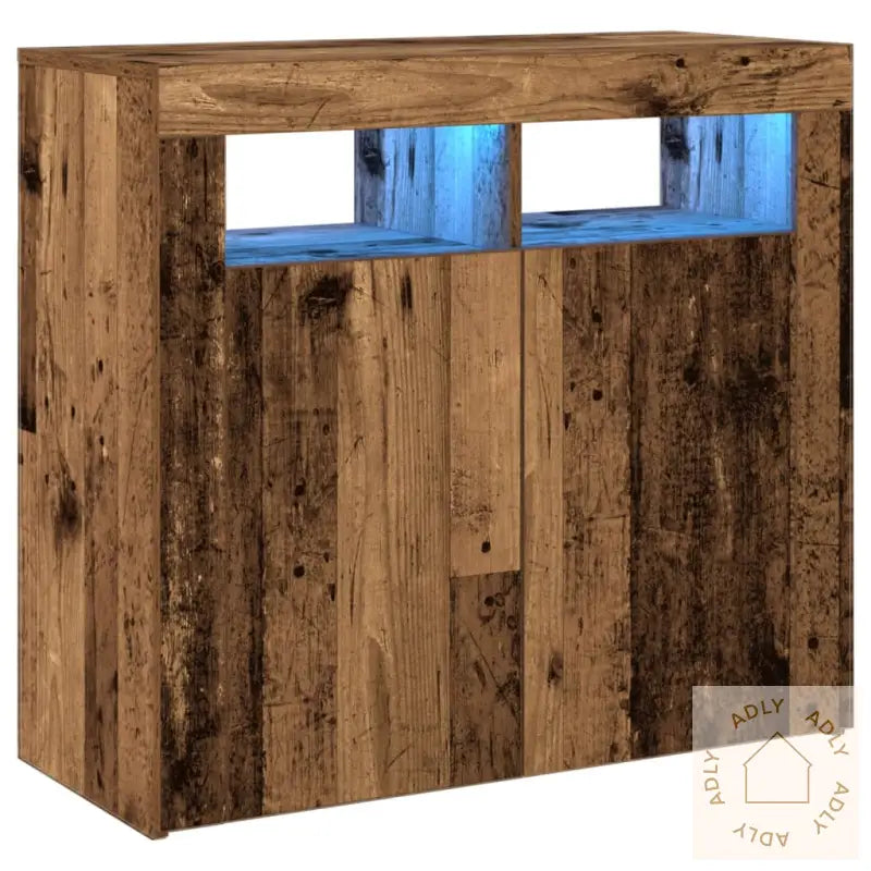 Skjenk Med Led-Lys Gammelt Tre 80X35X75 Cm Konstruert Tre