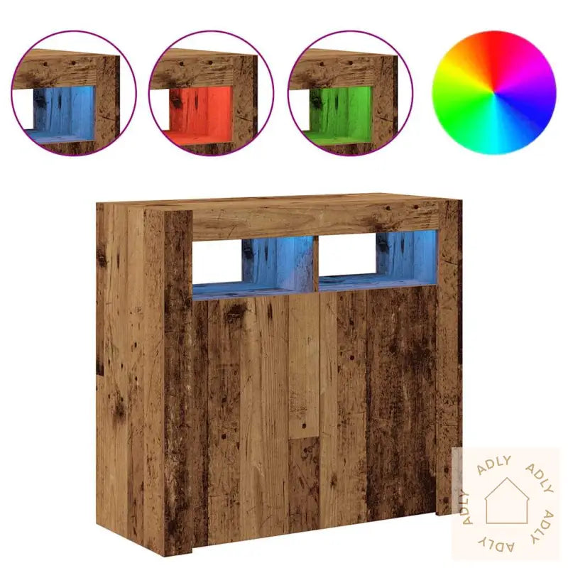 Skjenk Med Led-Lys Gammelt Tre 80X35X75 Cm Konstruert Tre