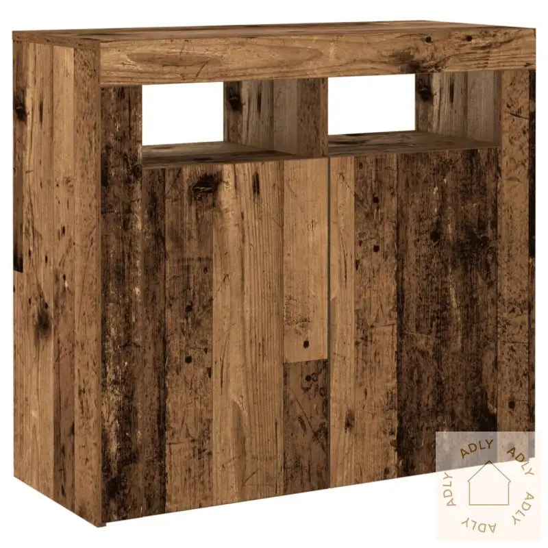 Skjenk Med Led-Lys Gammelt Tre 80X35X75 Cm Konstruert Tre