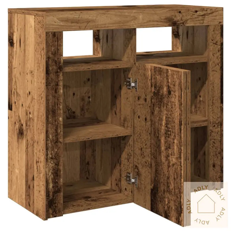 Skjenk Med Led-Lys Gammelt Tre 80X35X75 Cm Konstruert Tre