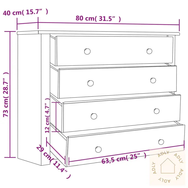 Sideskap Hvit 80X40X73 Cm Furu Panama Range