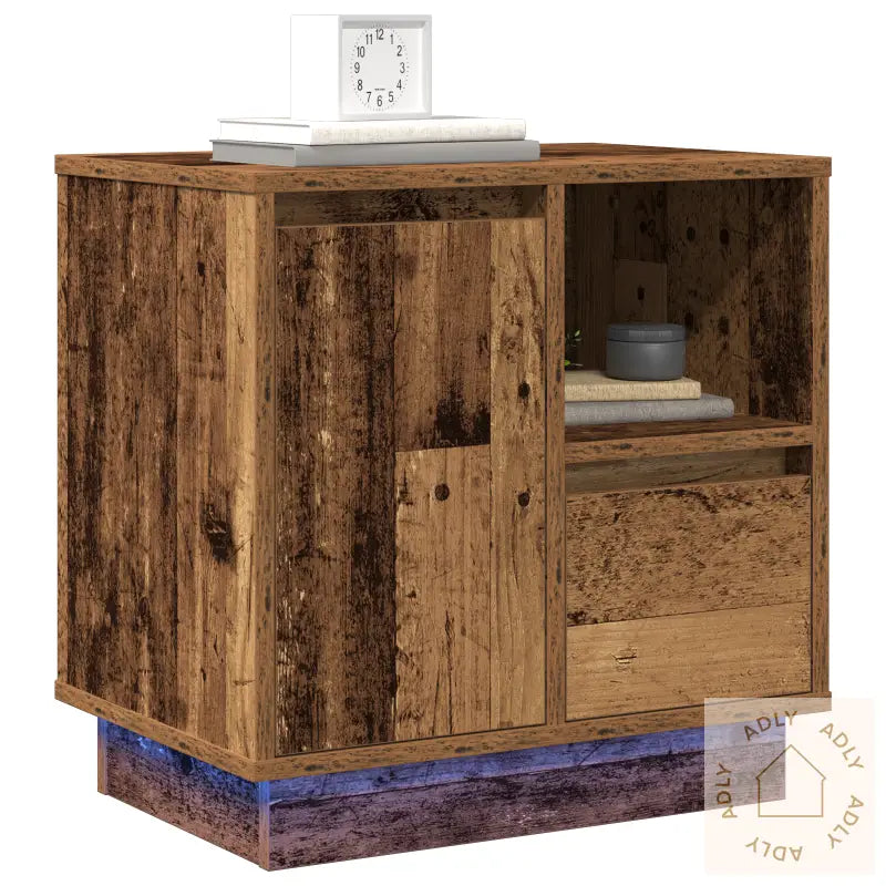 Nattbord Med Led Lys 2 Stk Gammelt Tre 50X34,5X50 Cm