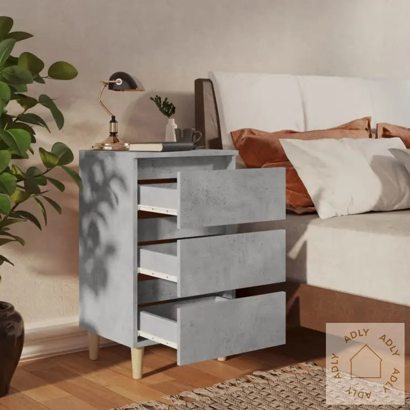 Nattbord Med Ben I Heltre 2 Stk Betonggrå 40X35X69 Cm