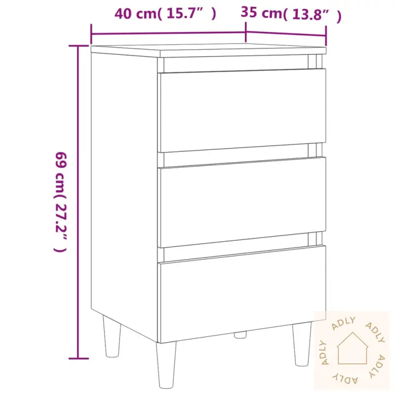 Nattbord Med Ben I Heltre 2 Stk Betonggrå 40X35X69 Cm