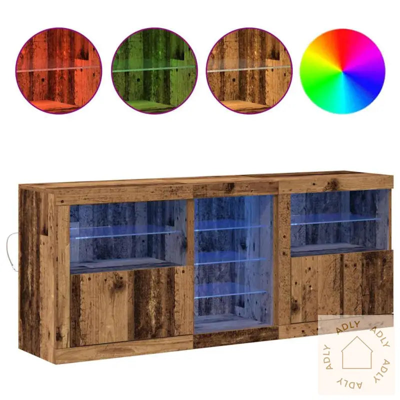 Skap Med Led Lys Gamle Tre 162X37X67 Cm Konstruksjonsmateriale