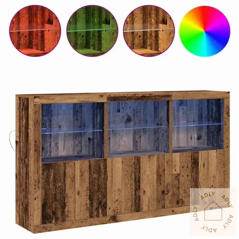 Skap Med Led Lys Gamle Tre 181.5X37X100 Cm Ingeniørt Tre