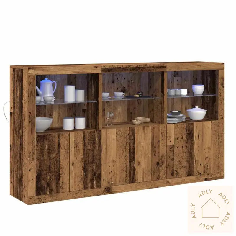 Skap Med Led Lys Gamle Tre 181.5X37X100 Cm Ingeniørt Tre
