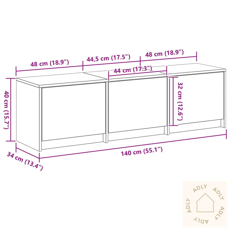 Tv-Skap Med Led I Gammelt Tre 140X34X40 Cm