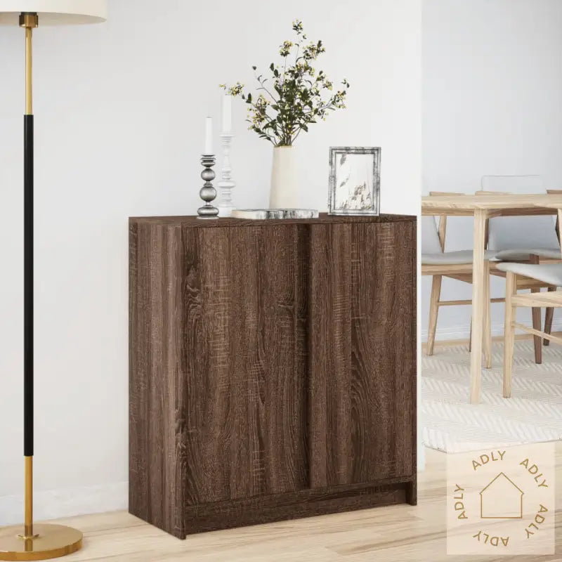 Skjenk Med Led Brun Eik 77X34X85 Cm Konstruert Tre