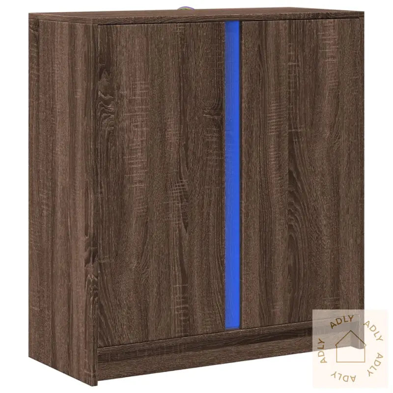 Skjenk Med Led Brun Eik 77X34X85 Cm Konstruert Tre