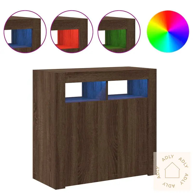 Skjenk Med Led-Lys Brun Eik 80X35X75 Cm
