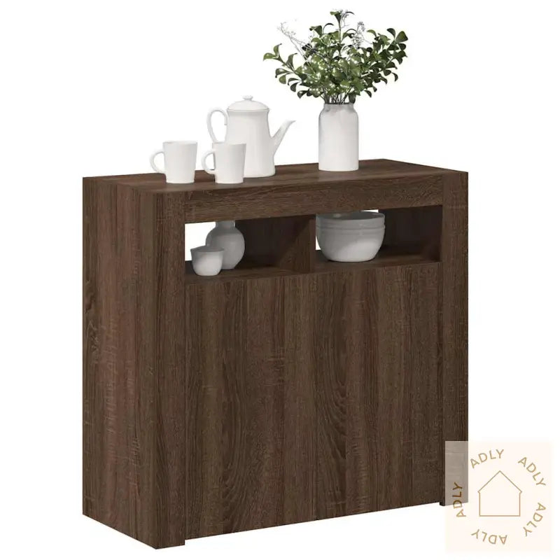Skjenk Med Led-Lys Brun Eik 80X35X75 Cm