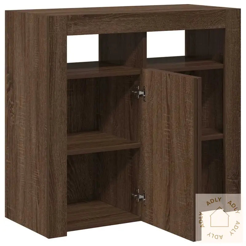 Skjenk Med Led-Lys Brun Eik 80X35X75 Cm