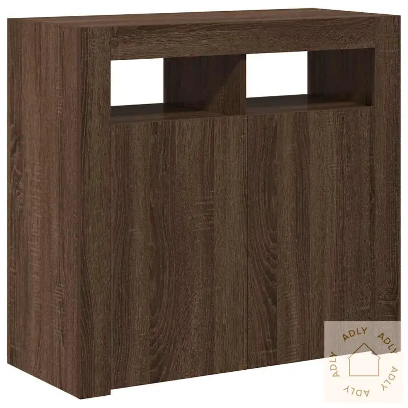 Skjenk Med Led-Lys Brun Eik 80X35X75 Cm