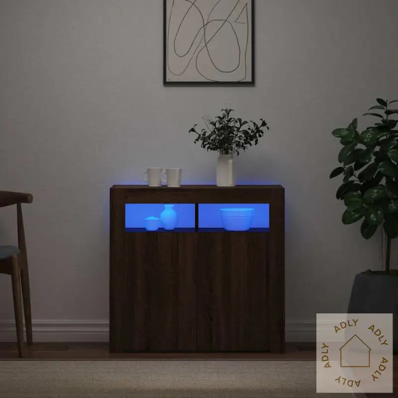 Skjenk Med Led-Lys Brun Eik 80X35X75 Cm