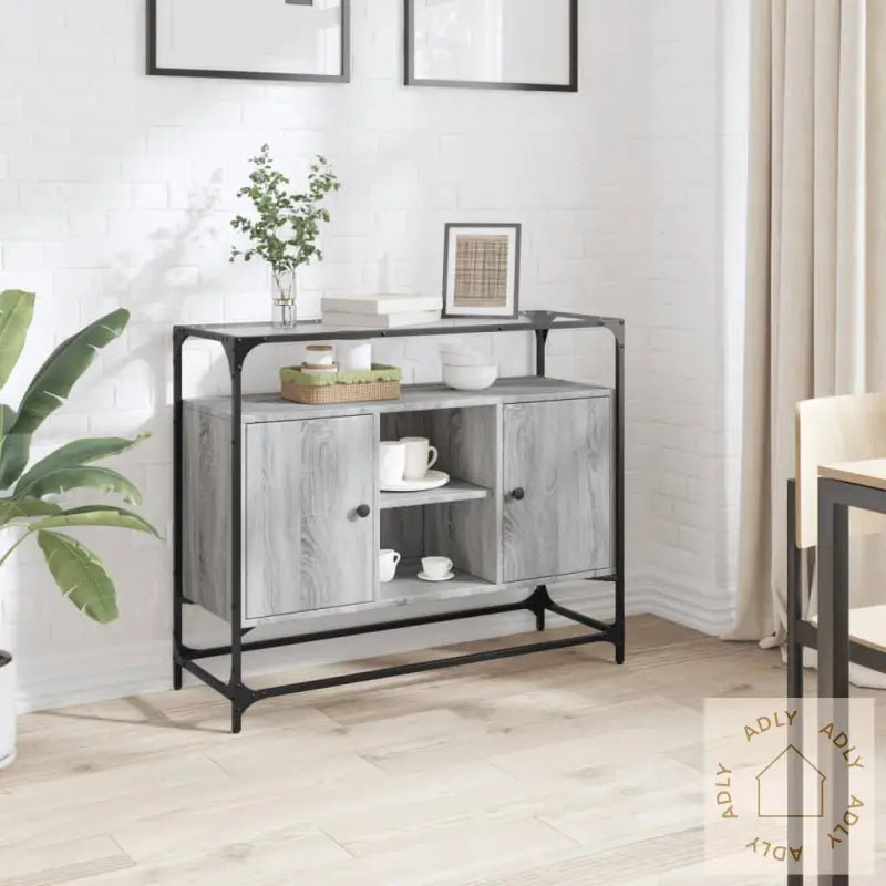 Skjenk Med Glasstopp Grå Sonoma 98X35X81 Cm Konstruert Tre