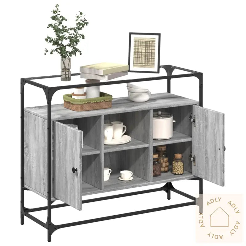 Skjenk Med Glasstopp Grå Sonoma 98X35X81 Cm Konstruert Tre