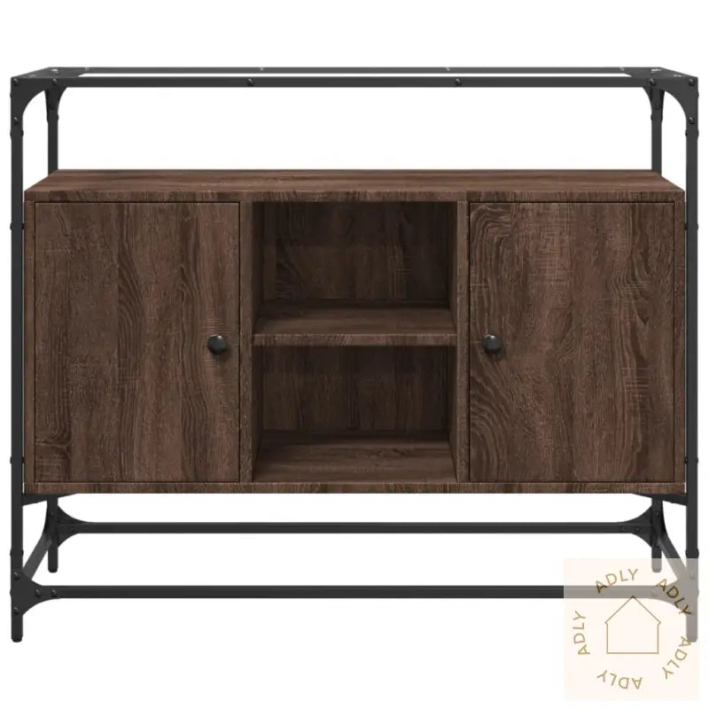 Skjenk Med Glasstopp Brun Eik 98X35X81 Cm Konstruert Tre