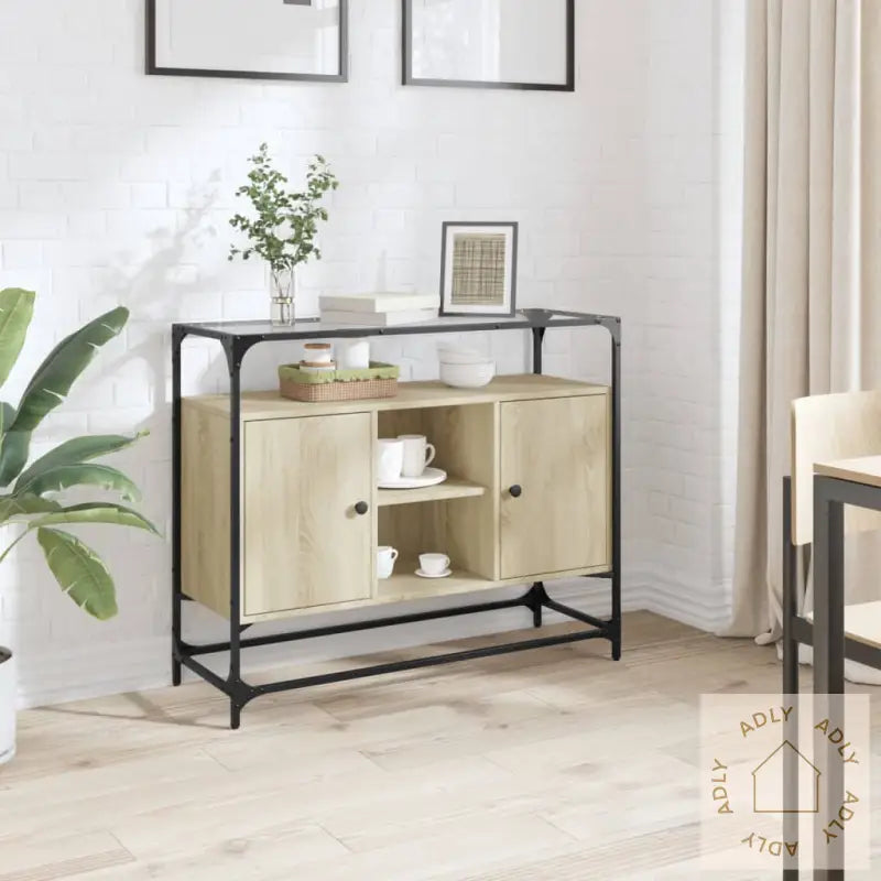 Skjenk Med Glasstopp Sonoma Eik 98X35X81 Cm Konstruert Tre