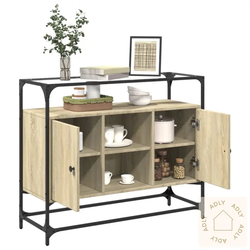 Skjenk Med Glasstopp Sonoma Eik 98X35X81 Cm Konstruert Tre