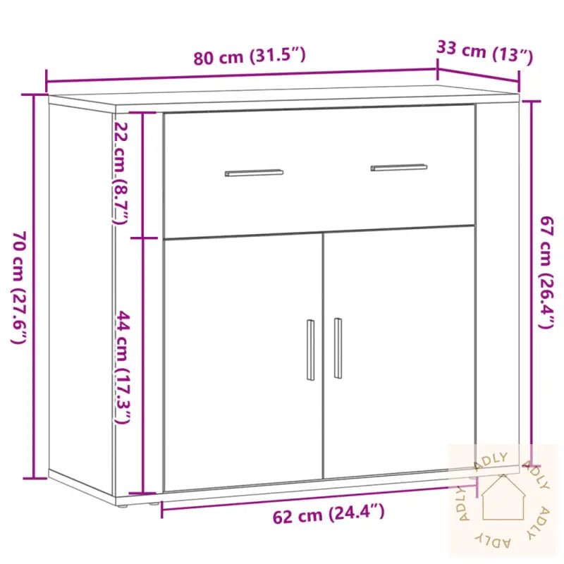 Skjenk Artisan Eik 80X33X70 Cm Konstruert Tre