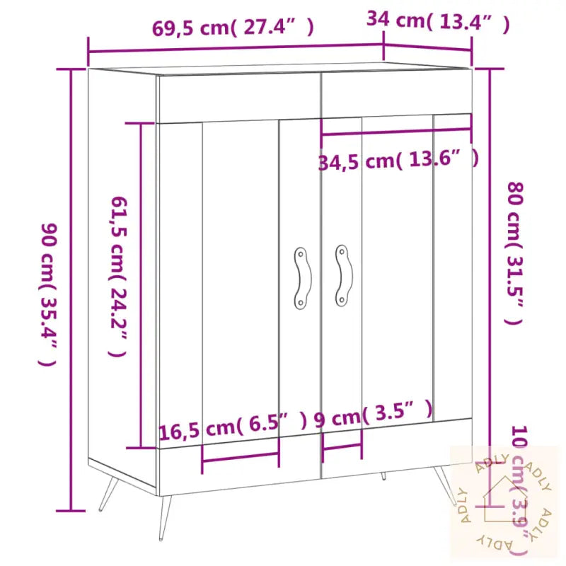 Skjenk Brun Eik 69,5X34X90 Cm Konstruert Tre