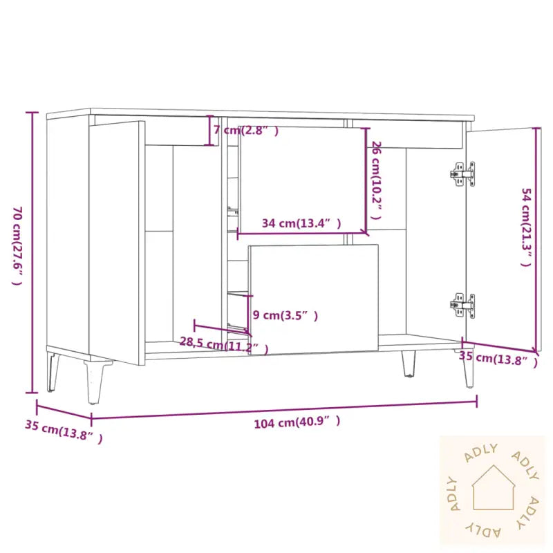 Skjenk Brun Eik 104X35X70 Cm Konstruert Tre