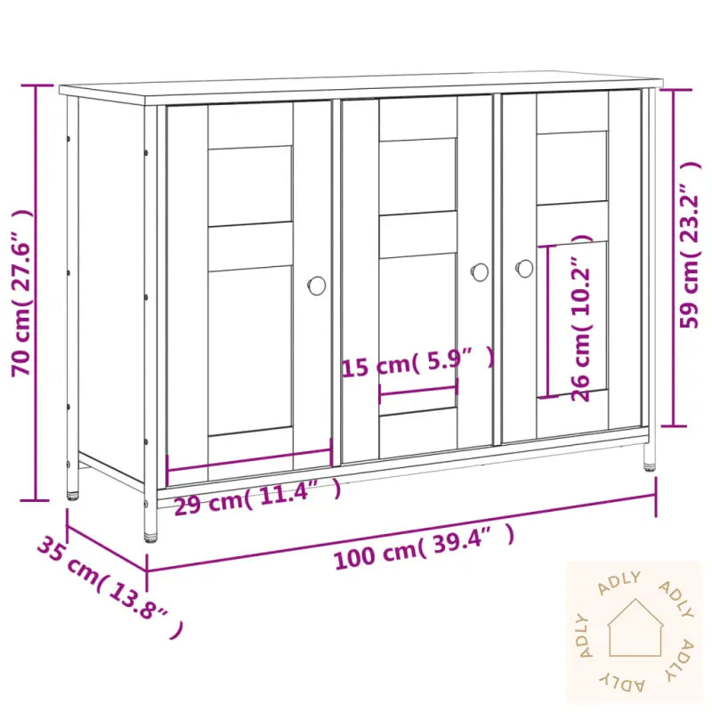Skjenk Brun Eik 100X35X70 Cm Konstruert Tre