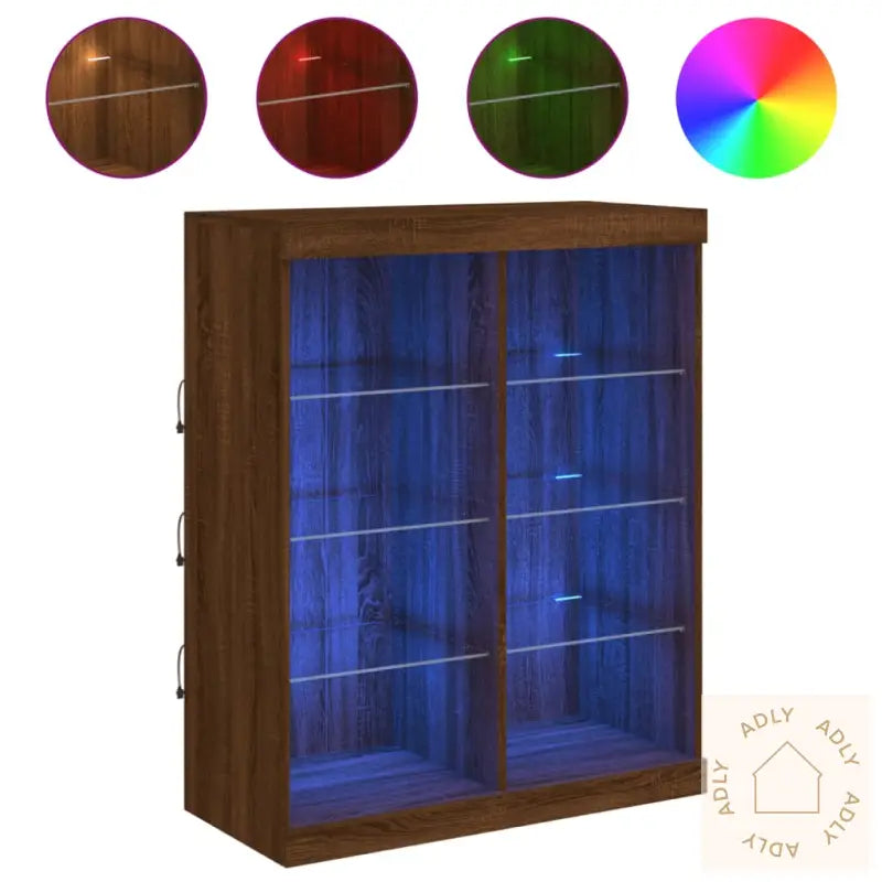 Skjenk Med Led-Lys Brun Eik 81X37X100 Cm