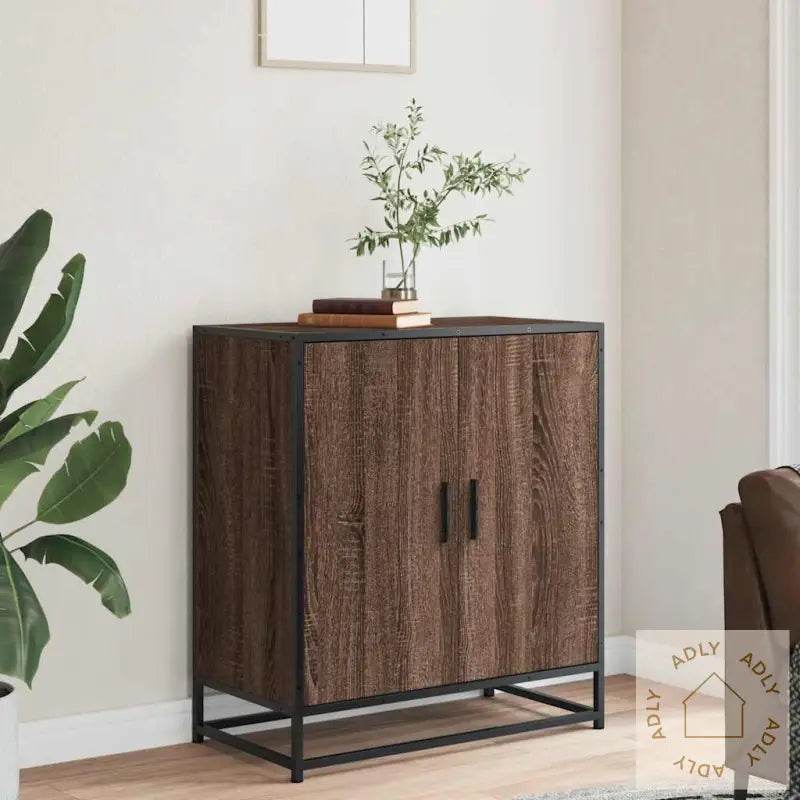 Skjenk Brun Eik 68X35X76 Cm Konstruert Tre Og Metall