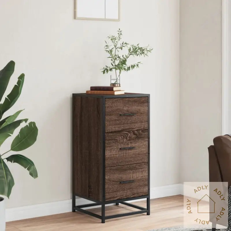 Skjenk Brun Eik 35,5X35X76 Cm Konstruert Tre Og Metall