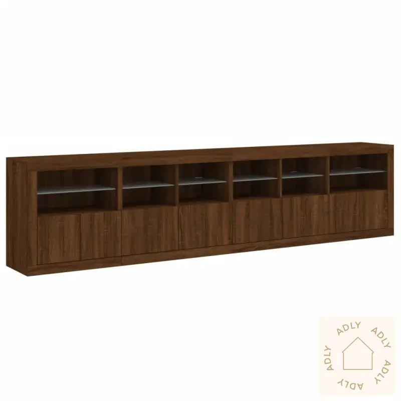 Skjenk Med Led-Lys Brun Eik 283X37X67 Cm