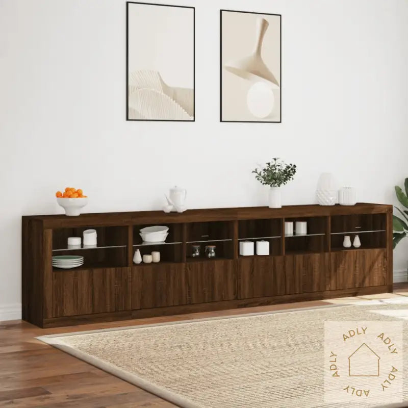 Skjenk Med Led-Lys Brun Eik 283X37X67 Cm