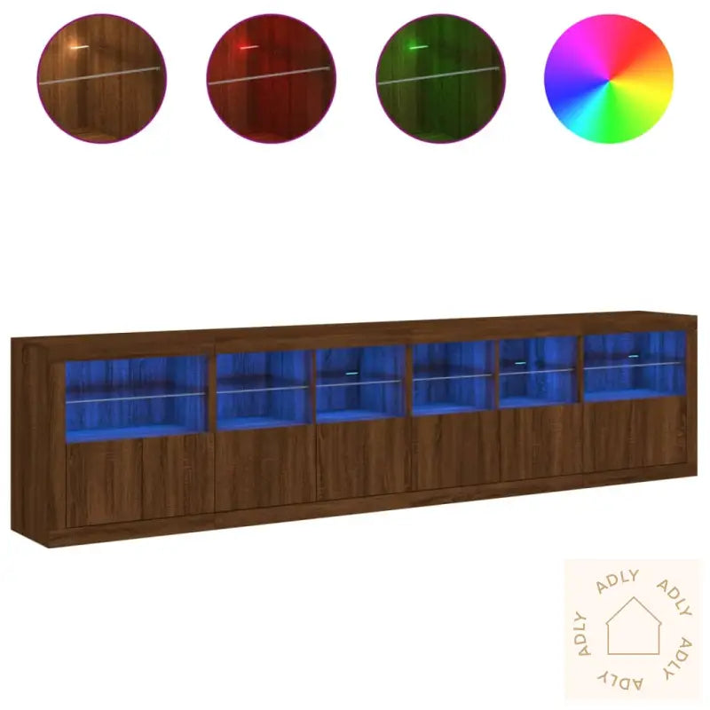 Skjenk Med Led-Lys Brun Eik 283X37X67 Cm