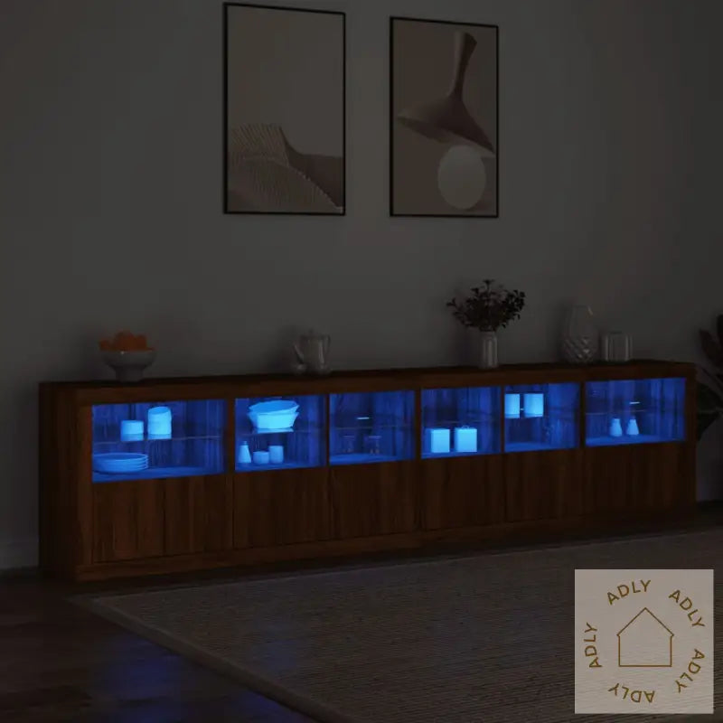 Skjenk Med Led-Lys Brun Eik 283X37X67 Cm