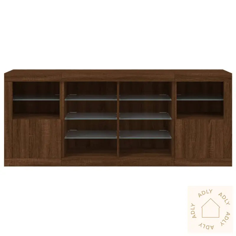 Skjenk Med Led-Lys Brun Eik 163X37X67 Cm