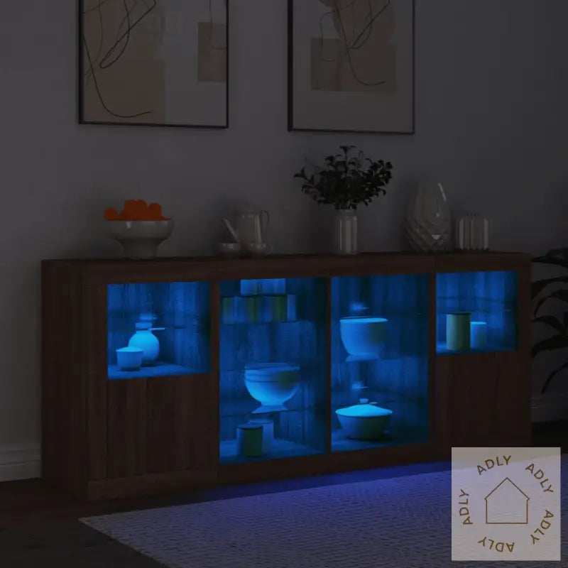 Skjenk Med Led-Lys Brun Eik 163X37X67 Cm