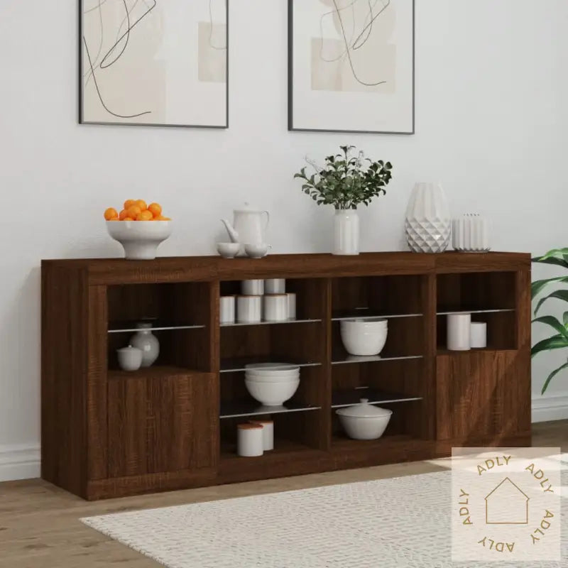 Skjenk Med Led-Lys Brun Eik 163X37X67 Cm