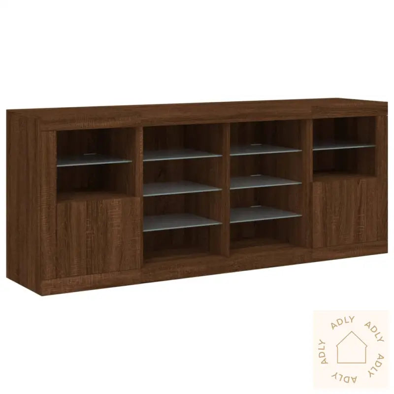 Skjenk Med Led-Lys Brun Eik 163X37X67 Cm