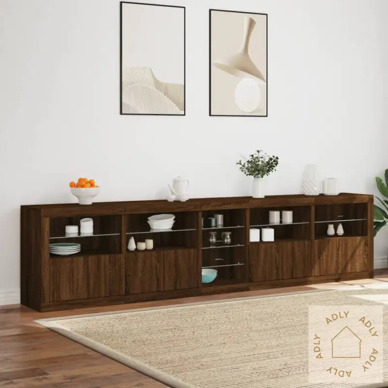 Skjenk Med Led-Lys Brun Eik 283X37X67 Cm