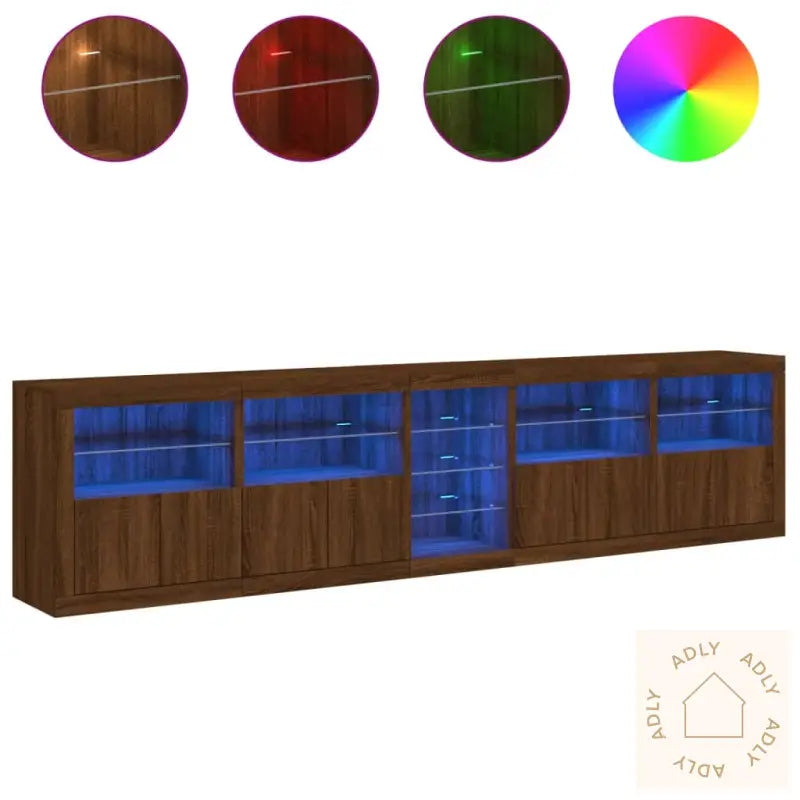 Skjenk Med Led-Lys Brun Eik 283X37X67 Cm