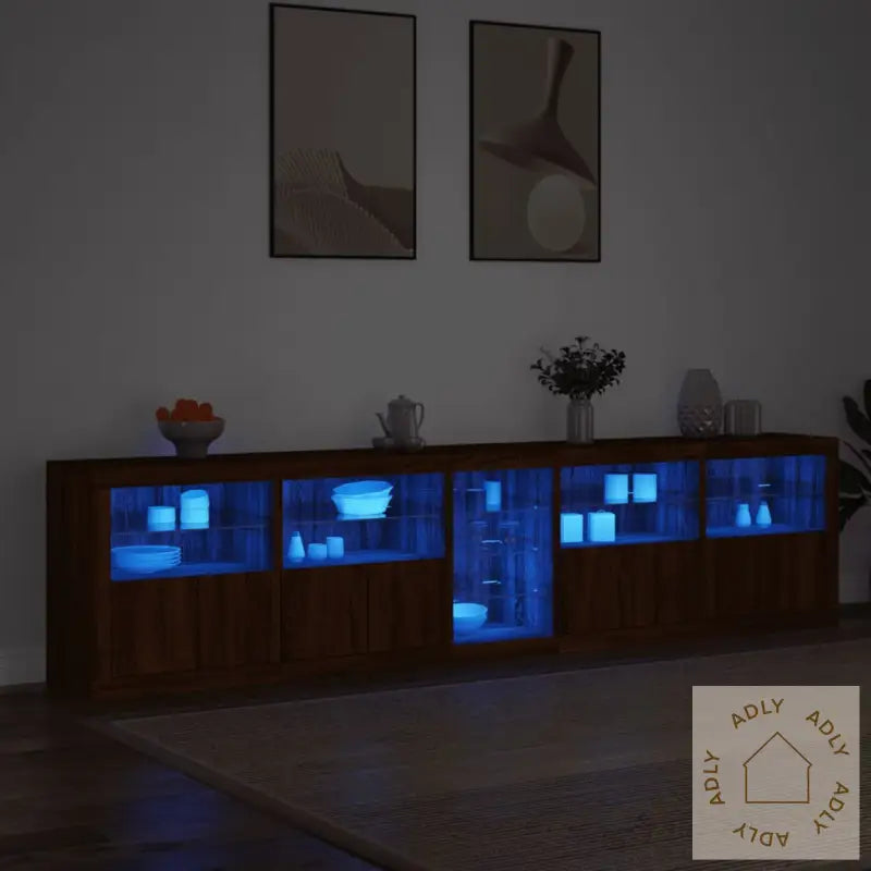 Skjenk Med Led-Lys Brun Eik 283X37X67 Cm