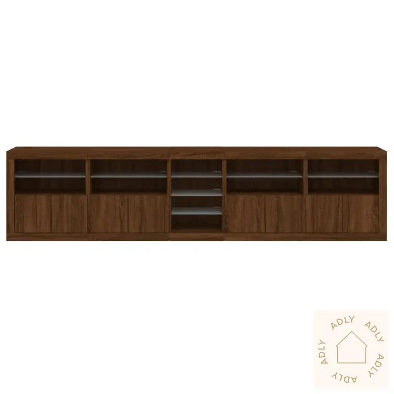 Skjenk Med Led-Lys Brun Eik 283X37X67 Cm