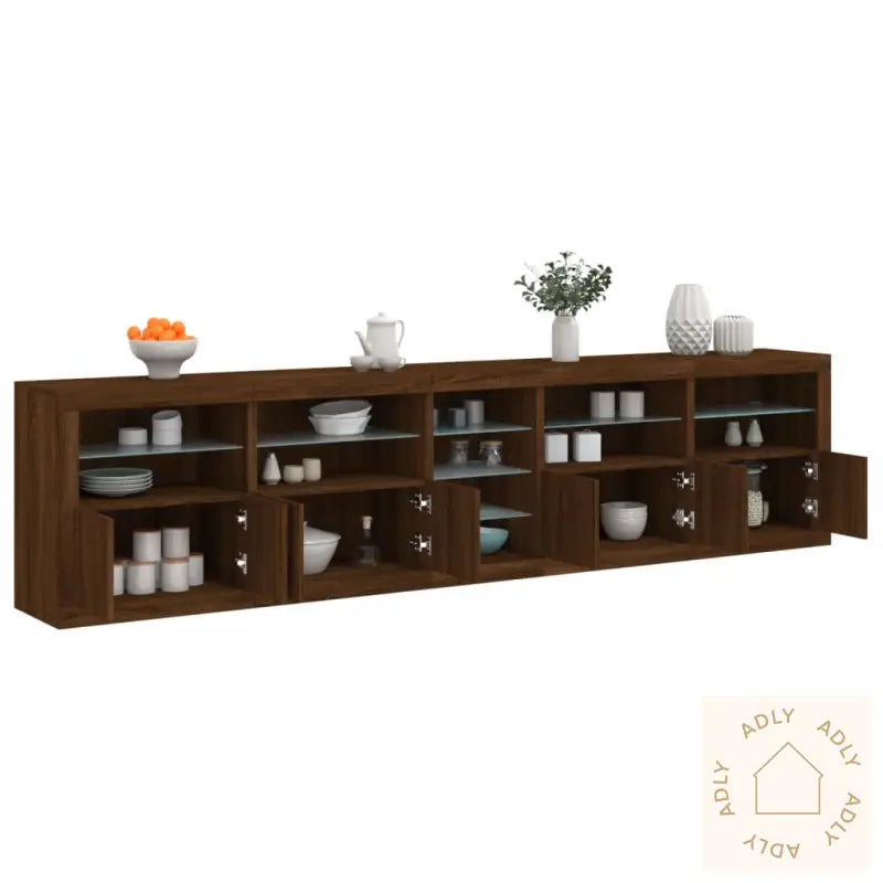 Skjenk Med Led-Lys Brun Eik 283X37X67 Cm